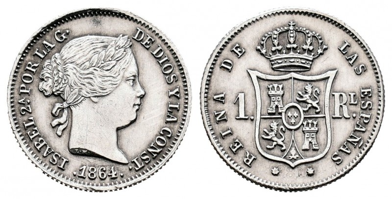 Elizabeth II (1833-1868). 1 real. 1864. Sevilla. (Cal 2008-444). Ag. 1,26 g. Lim...