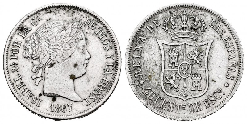 Elizabeth II (1833-1868). 40 céntimos de escudo. 1867. Madrid. (Cal 2008-339). A...