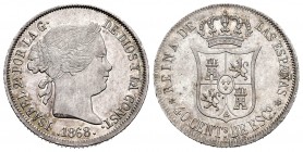 Elizabeth II (1833-1868). 40 céntimos de escudo. 1868*18-68. Madrid. (Cal 2008-340). Ag. 5,07 g. XF. Est...110,00.