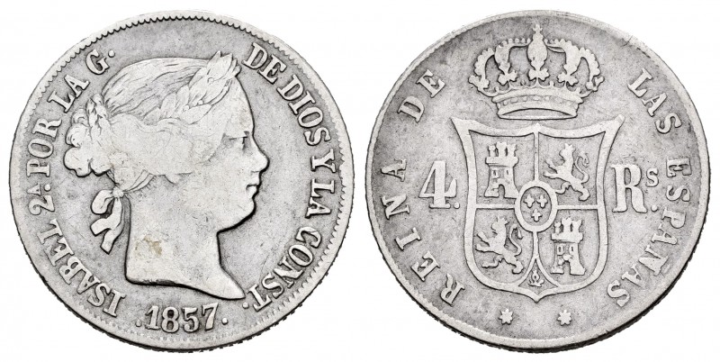 Elizabeth II (1833-1868). 4 reales. 1857. Sevilla. (Cal 2008-327). Ag. 4,95 g. S...