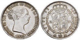 Elizabeth II (1833-1868). 20 reales. 1850. Madrid. CL. (Cal 2008-170). Ag. 25,80 g. Trces of mounting. Scarce. Choice VF. Est...200,00.