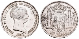 Elizabeth II (1833-1868). 20 reales. 1854. Madrid. (Cal 2008-174). Ag. 26,06 g. Rayas en anverso y golpecitos en el canto. Restos de brillo original. ...