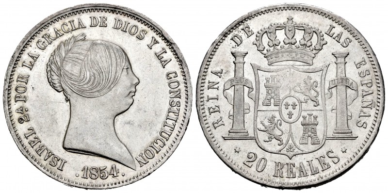 Elizabeth II (1833-1868). 20 reales. 1854. Madrid. (Cal 2008-174). Ag. 25,85 g. ...