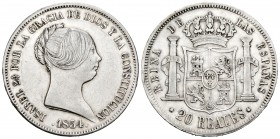 Elizabeth II (1833-1868). 20 reales. 1854. Madrid. (Cal 2008-174). Ag. 25,86 g. Choice VF. Est...120,00.