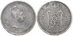 Elizabeth II (1833-1868). 20 reales. 1837. Madrid. CR. (Cal 2008-162). Ag. 26,72 g. Almost VF. Est...350,00.