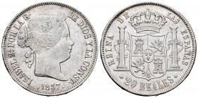 Elizabeth II (1833-1868). 20 reales. 1857. Madrid. (Cal 2008-179). Ag. 25,72 g. Golpecitos en el canto. Choice VF. Est...120,00.