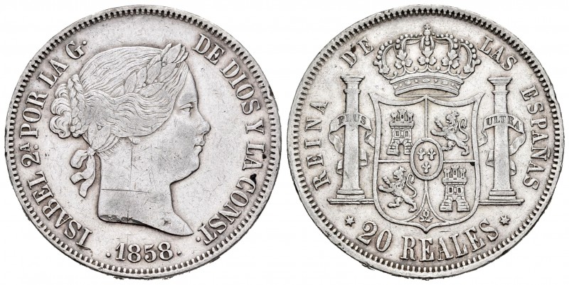 Elizabeth II (1833-1868). 20 reales. 1858. Madrid. CR. (Cal 2008-180). Ag. 25,79...