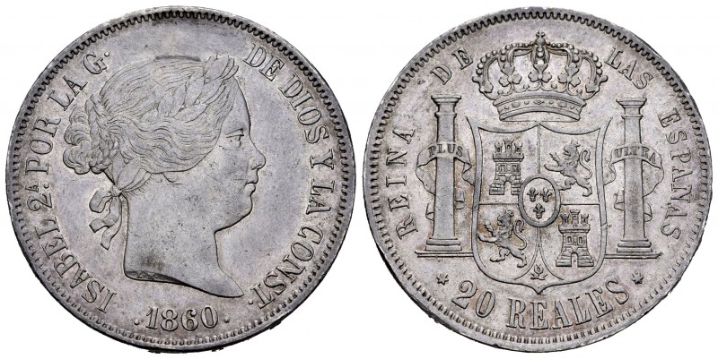 Elizabeth II (1833-1868). 20 reales. 1860. Madrid. (Cal 2008-182). Ag. 25,83 g. ...