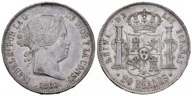 Elizabeth II (1833-1868). 20 reales. 1860. Madrid. (Cal 2008-182). Ag. 25,83 g. Minor nick on edge. Toned. XF. Est...350,00.