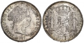 Elizabeth II (1833-1868). 2 escudos. 1867. Madrid. (Cal 2008-204). Ag. 25,89 g. Tone. AU. Est...250,00.