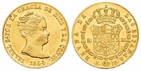 Elizabeth II (1833-1868). 80 reales. 1844. Barcelona. PS. (Cal 2008-62). Au. 6,76 g. Original luster. AU. Est...350,00.