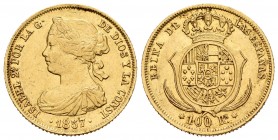 Elizabeth II (1833-1868). 100 reales. 1857. Madrid. (Cal 2008-22). Au. 8,41 g. Very scarce. Choice VF/Almost XF. Est...350,00.
