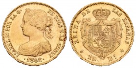 Elizabeth II (1833-1868). 10 escudos. 1868*18-68. Madrid. (Cal 2008-47). Au. 8,38 g. AU. Est...375,00.