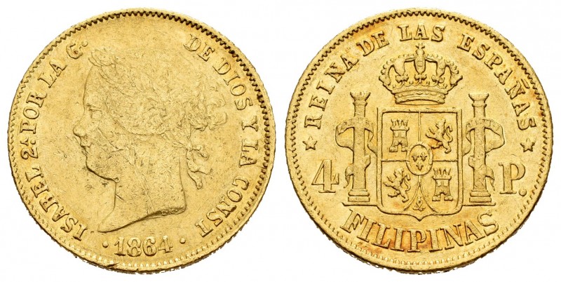 Elizabeth II (1833-1868). 4 pesos. 1864. Manila. (Cal 2008-128). Au. 6,69 g. Alm...