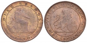 Provisional Government (1868-1871). 10 céntimos. 1870. Barcelona. OM. (Cal 2008-24). Ae. 9,21 g. Almost XF. Est...75,00.