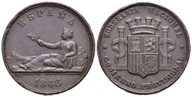Provisional Government (1868-1871). Medalla en bronce. 1868. (Vq-14374). Ae. 25,05 g. Sirvió de modelo para el duro de 1869. Grabador LM (Luis Marchio...