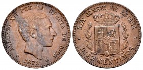 Alfonso XII (1874-1885). 10 céntimos. 1879. Barcelona. OM. (Cal 2008-69). Ae. 9,86 g. Almost XF. Est...110,00.
