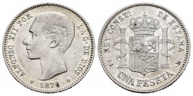 Alfonso XII (1874-1885). 1 peseta. 1876*18-76. Madrid. DEM. (Cal 2008-54). Ag. 4,89 g. VF. Est...25,00.