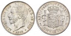 Alfonso XII (1874-1885). 2 pesetas. 1882*18-82. Madrid. MSM. (Cal 2008-51). Ag. 10,00 g. Original luster. XF/Almost XF. Est...140,00.