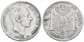 Alfonso XII (1874-1885). 50 centavos. 1884. Manila. (Cal 2008-84). Ag. 12,64 g. Cleaned. Almost VF. Est...120,00.