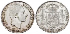Alfonso XII (1874-1885). 50 centavos. 1885. Manila. (Cal 2008-86). Ag. 12,78 g. Almost VF. Est...40,00.