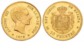 Alfonso XII (1874-1885). 10 pesetas. 1878*18-78. Madrid. EMM. (Cal 2008-23). Au. 3,21 g. Brillo original. Escasa. XF/AU. Est...300,00.