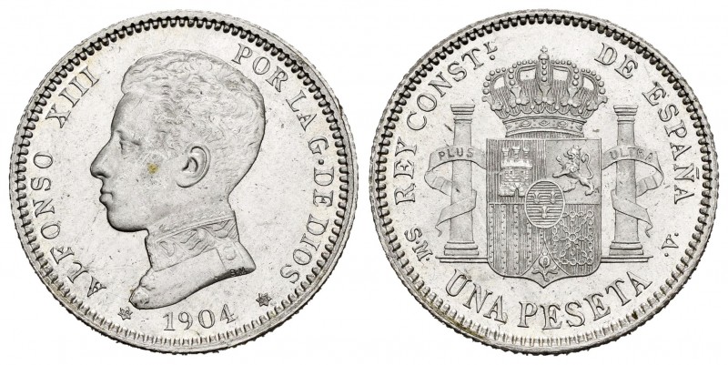 Alfonso XIII (1886-1931). 1 peseta. 1904*19-04. Madrid. SMV. (Cal 2008-50). Ag. ...