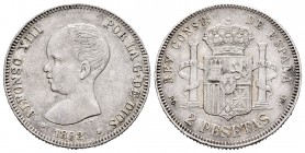 Alfonso XIII (1886-1931). 2 pesetas. 1892. PGV. (Cal 2008-32). Ag. 9,97 g. Choice VF/VF. Est...70,00.