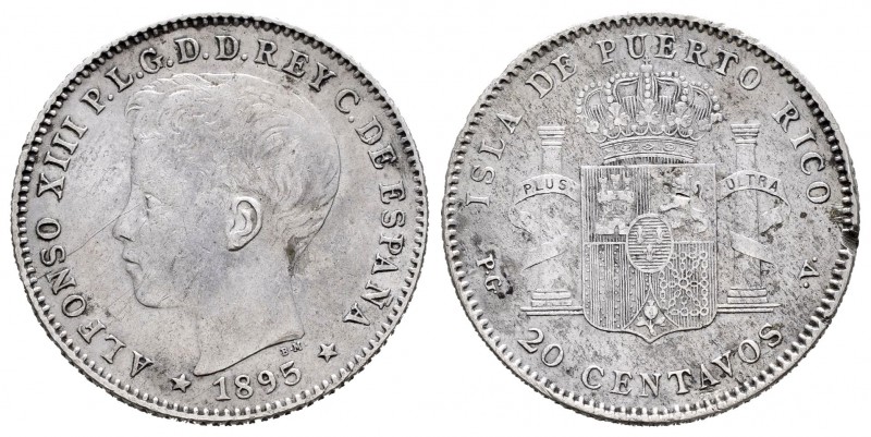 Alfonso XIII (1886-1931). 20 centavos. 1895. Puerto Rico. PGV. (Cal 2008-84). Ag...