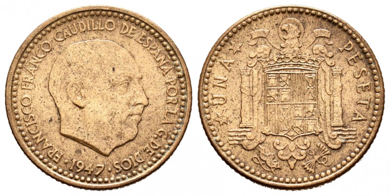 Estado Español (1936-1975). 1 peseta. 1947*19-49. Madrid. (Cal 2008-77). 3,52 g....