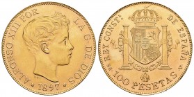 Estado Español (1936-1975). 100 pesetas. 1897*19-62. Madrid. SGV. (Cal 2008-2). Au. 32,24 g. Reacuñación oficial. AU. Est...1400,00.