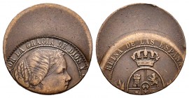 Elizabeth II (1833-1868). 1 céntimo de escudo. Ae. 2,51 g. Acuñación desplazada. Almost VF. Est...150,00.