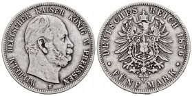 Germany. Prussia. Wilhelm I. 5 marcos. 1876. Hannover. B. (Km-503). (Jaeger-97). Ag. 27,36 g. Golpecito. Almost VF. Est...35,00.
