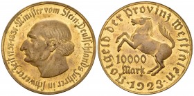 Germany. Westphalia. 10000 marcos. 1923. (Lamb-579.7). Ae. 31,95 g.  Bronce dorado. Choice VF. Est...90,00.