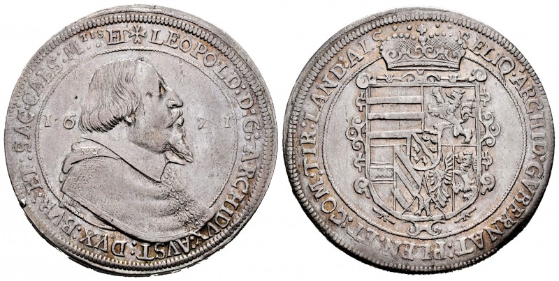 Austria. Archduke Leopold. 1 thaler. 1621. Hall. (Km-264.2). Ag. 28,42 g. Golpec...