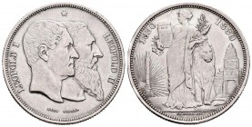 Belgium. Leopold II. 5 francos (módulo). 1880. (Km-M9). Ag. 24,89 g. 50 Aniversario de la Independencia. Almost XF. Est...150,00.