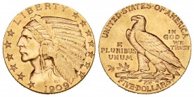 United States. 5 dollars. 1909. Philadelphia. (Km-129). Au. 8,34 g. Almost XF. Est...350,00.