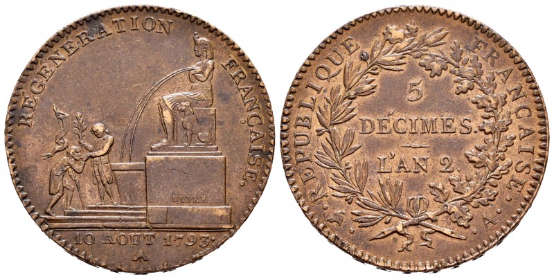 France. I Republic. 5 décimos. 10 de agosto de 1793. Paris. A. (Gad-390/1). Anv....