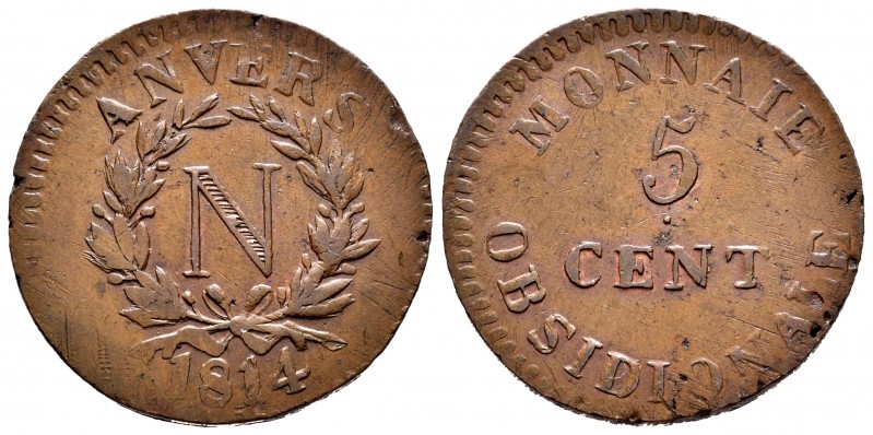 France. Napoleon Bonaparte. 5 céntimos. 1814. (Gad-129a). Ae. 11,74 g. Asedio de...