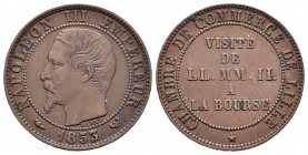 France. Napoleon III. 5 céntimos (módulo). 1853. (Km-M23). (Gad-153c). Ae. 4,91 g. Visita del Emperador a Lille. VF. Est...35,00.