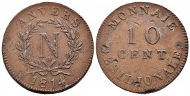 France. Napoleon Bonaparte. 10 cent. 1814. Lille. W. Anvers. (Km-5.4). (Gad-192c). Ae. 23,27 g. VF. Est...100,00.