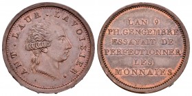 France. I Republic. Ensayo en módulo de 2 francos de Lavoisier por Gengembre. L´AN 9 (1801). (Maz-617). (Gad-906). Anv.: ANT LAUR LAVOISIER. Busto de ...