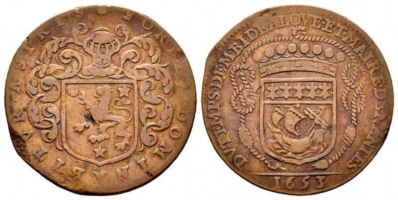 France. Jetón. 1653. Nantes. (Feuardent-8862). Ae. Golpe. Almost VF. Est...40,00...