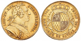France. Louis XV. Jetón. 1748. (Feuardent-8760). Rev.: Escudo de armas coronado. Ae. 6,65 g. Estados de Bretaña. Dorada. Almost XF. Est...80,00.