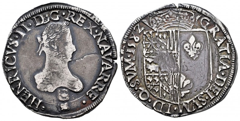 France. Enrique III de Navarra, II de Bearn. 1 franco. 1582. (Saint-Palais). Ag....