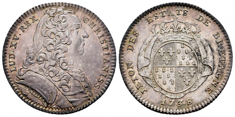 France. Louis XV. Jetón. 1738. (Feuardent-8753). Ag. 7,07 g. Estados de Bretaña....