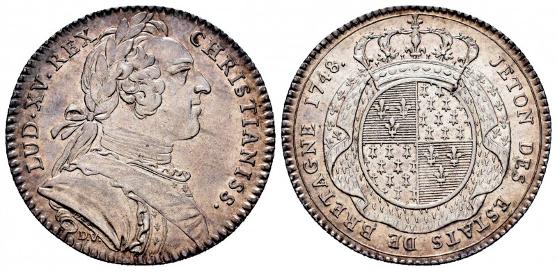 France. Louis XV. Jetón. 1748. (Feuardent-8760). Ag. 6,51 g. Estados de Bretaña....