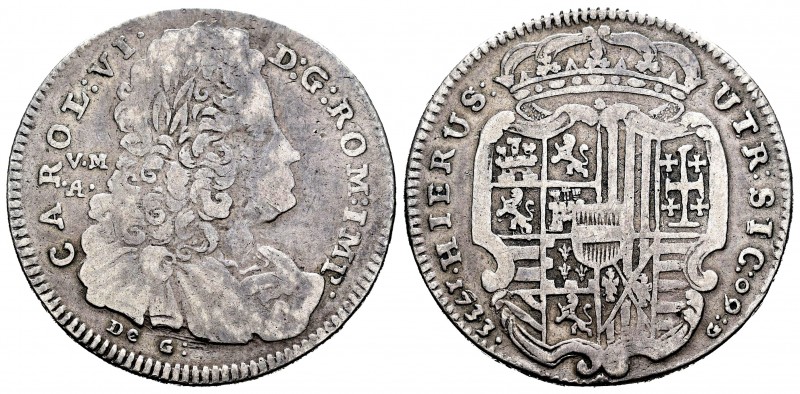 Italy. Charles VI. 60 granos. 1733. Sicilia. VM/A. (Mir-321/1). Ag. 12,38 g. Esc...