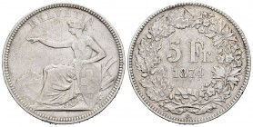 Switzerland. 5 francos. 1874. Bern. B. (Km-111). Ag. 24,88 g. Choice VF. Est...150,00.
