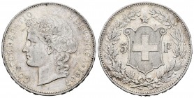 Switzerland. 5 francos. 1907. Bern. B. (Km-34). Ag. 24,94 g. Golpecitos en el canto. Choice VF. Est...180,00.